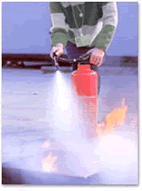 An extinguisher in action